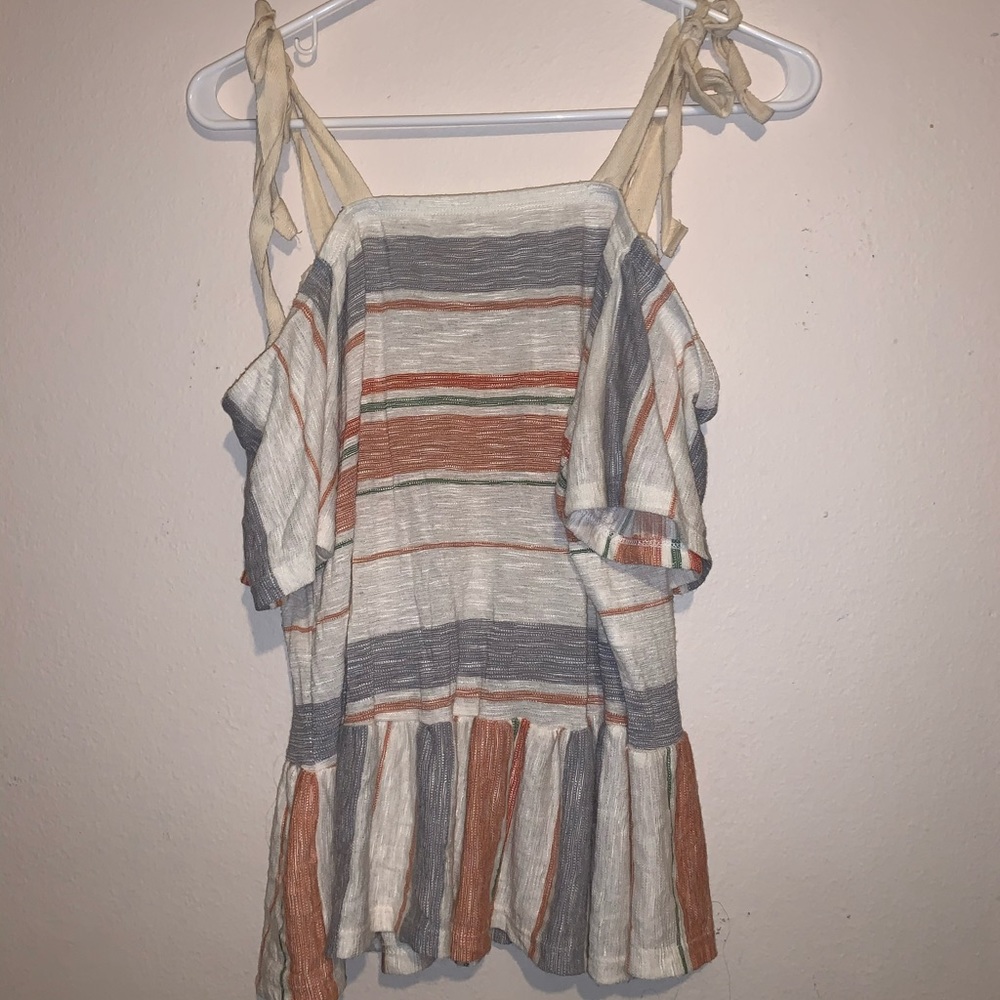 Copper key tie top off the shoulder shirt